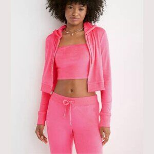 Aerie Dreamy Velour Sweatsuit Outfit Set 3 Piece Pink